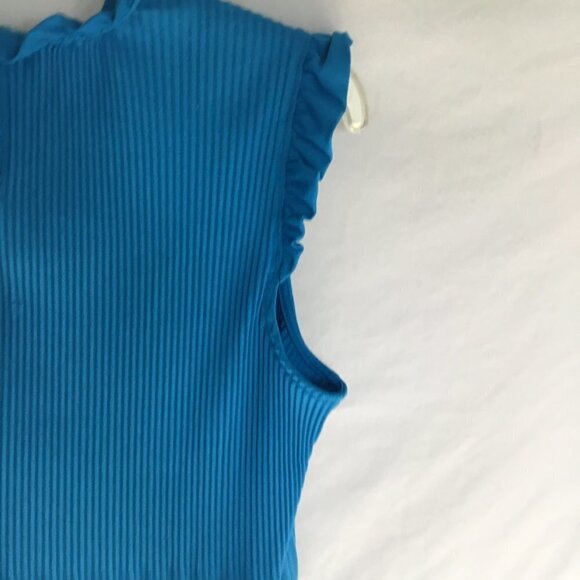 Adrianna Papell Ruffled Neck and Sleeve Mini Pleat Blouse Size Medium in Aqua - Picture 6 of 11